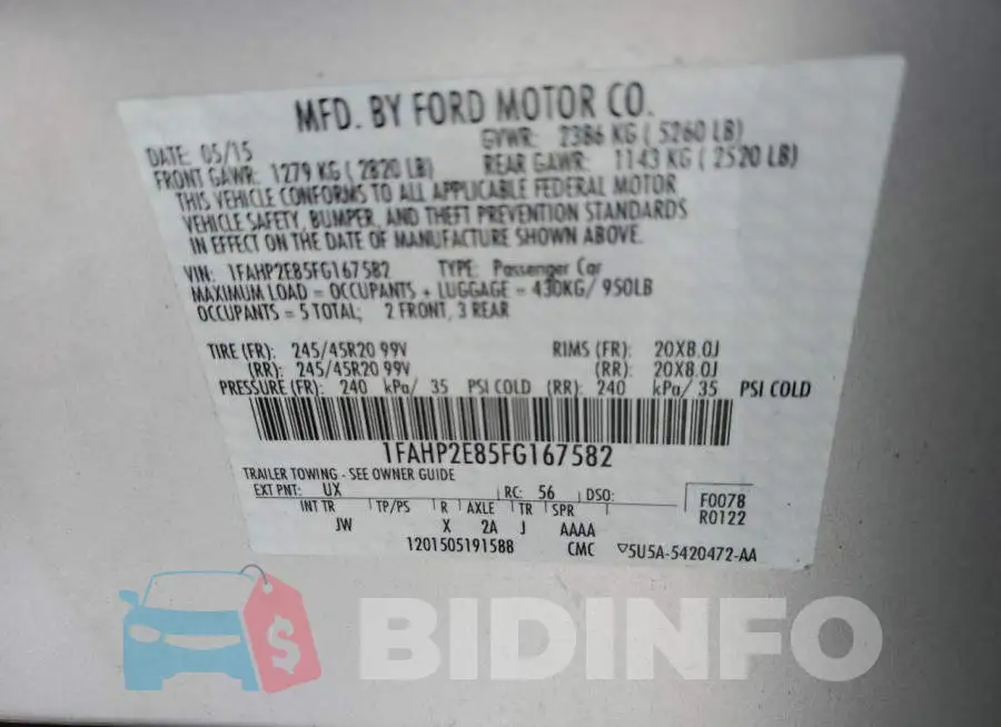 1FAHP2E85FG167582 Photo# 12