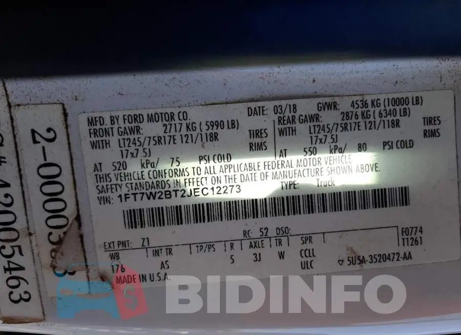 1FT7W2BT2JEC12273 Photo# 10