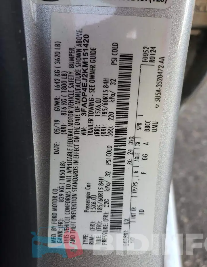 3FADP4EJ2KM151420 Photo# 12