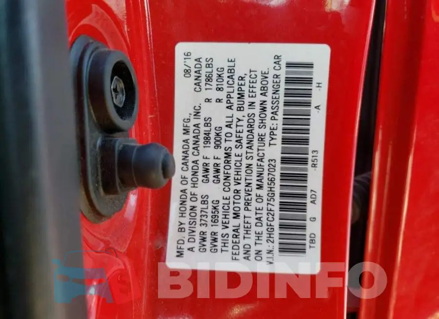 2HGFC2F75GH567023 Photo# 12