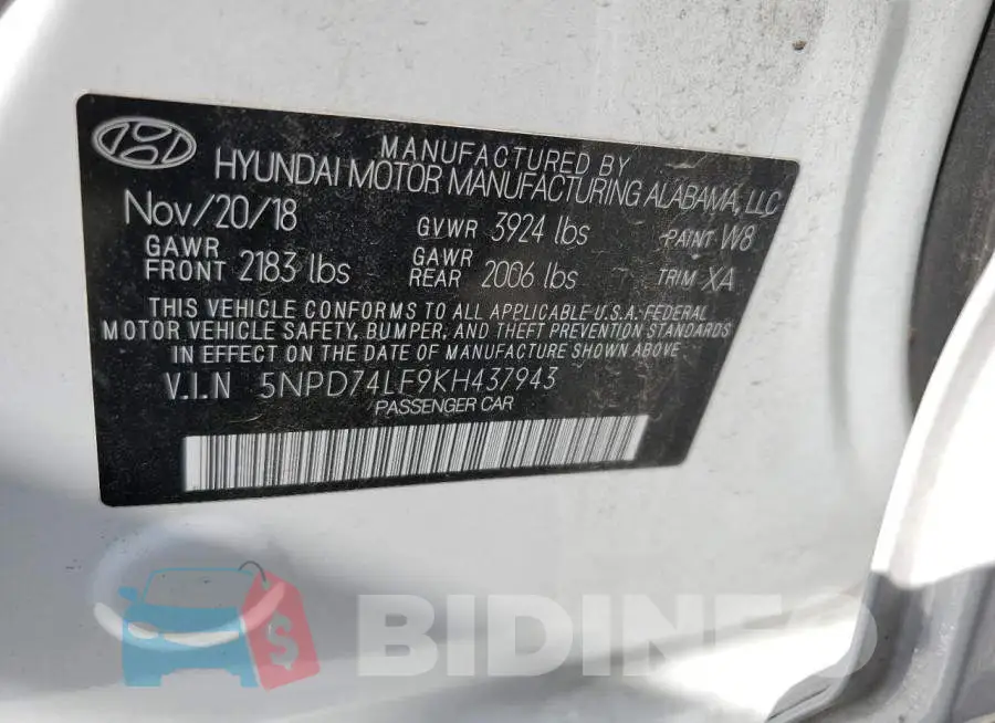 5NPD74LF9KH437943 Photo# 10