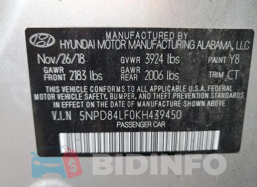 5NPD84LF0KH439450 Photo# 12