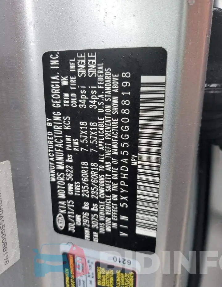 5XYPHDA55GG088198 Photo# 13