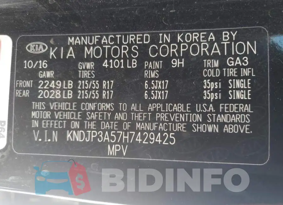 KNDJP3A57H7429425 Photo# 10