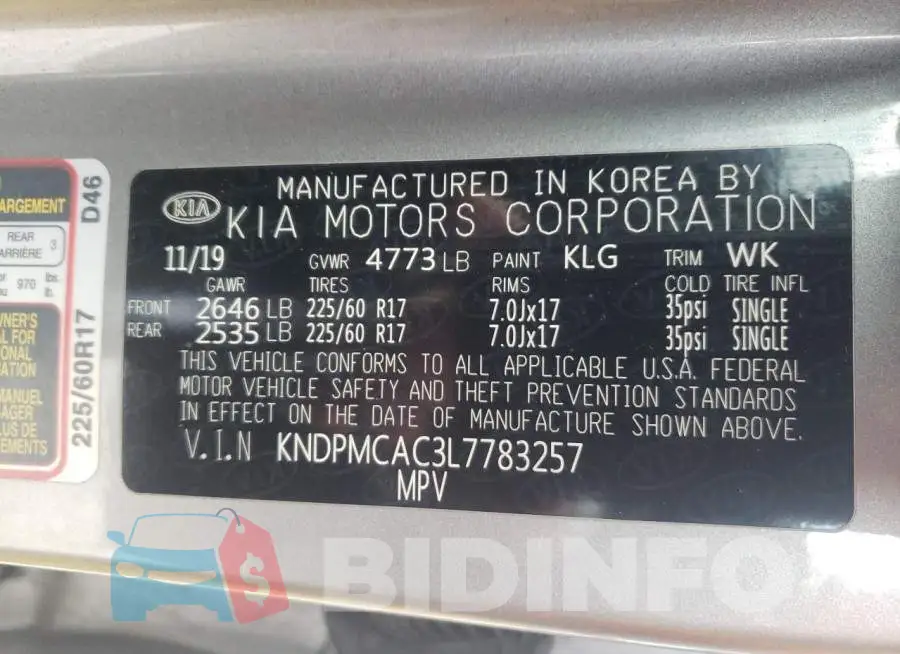 KNDPMCAC3L7783257 Photo# 14