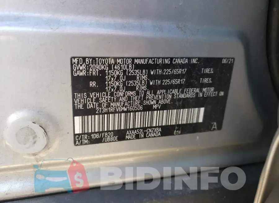 2T3H1RFV6MW160506 Photo# 10