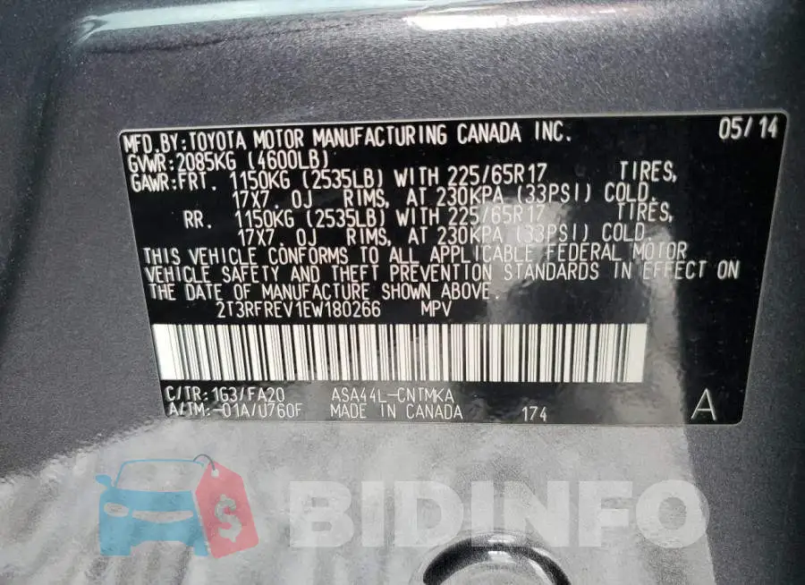 2T3RFREV1EW180266 Photo# 10