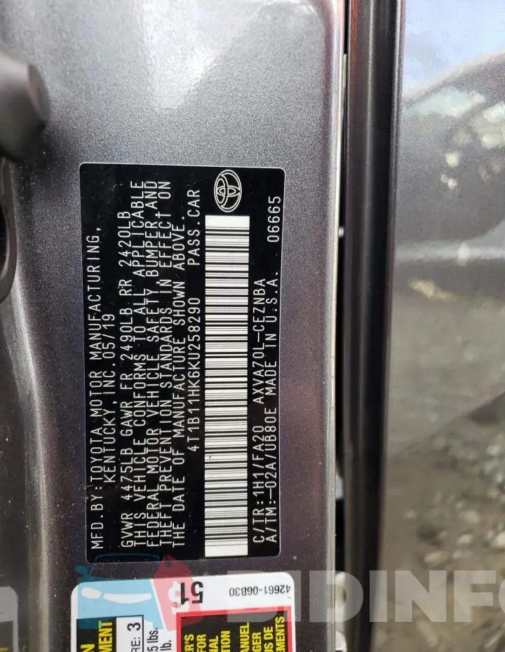 4T1B11HK6KU258290 Photo# 12