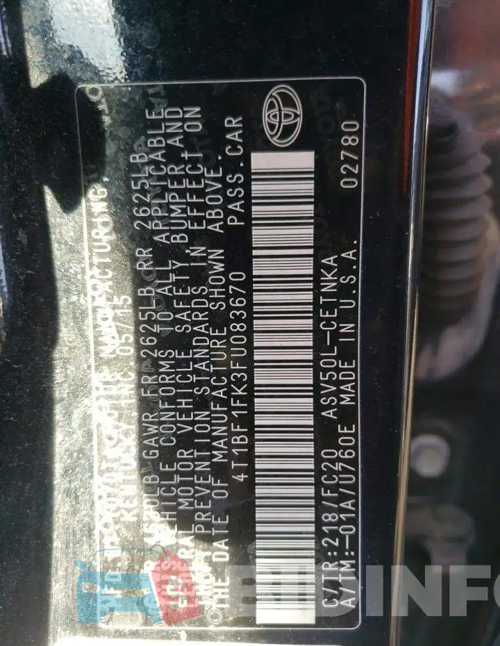 4T1BF1FK3FU083670 Photo# 12