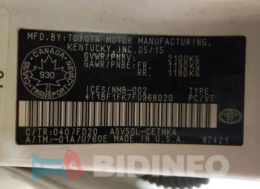 4T1BF1FK7FU968020 Photo# 13