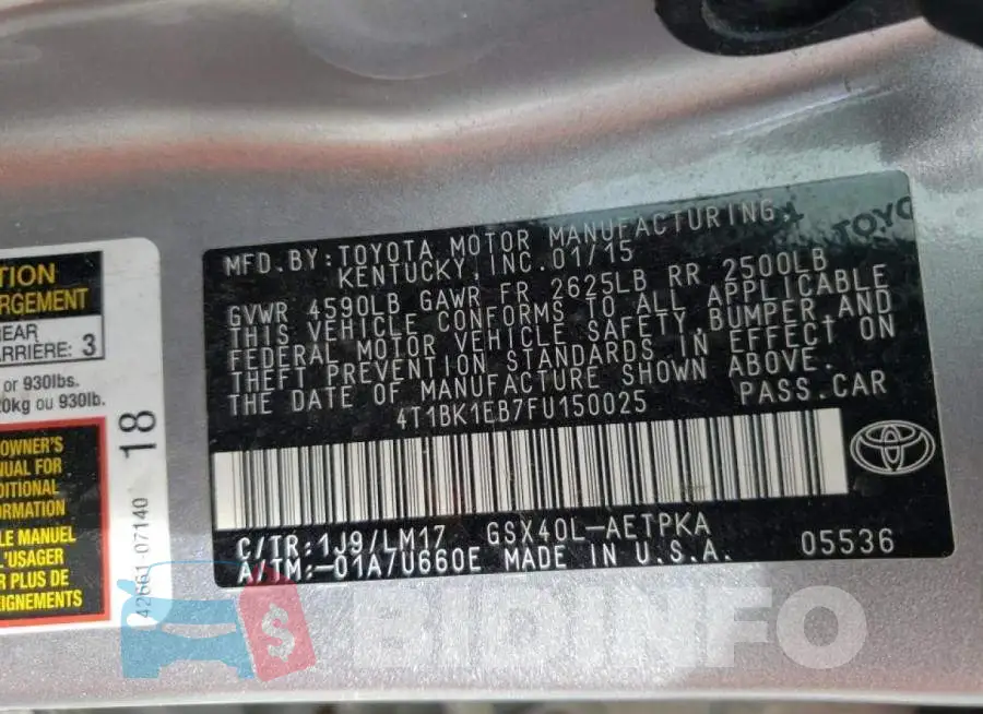 4T1BK1EB7FU150025 Photo# 10
