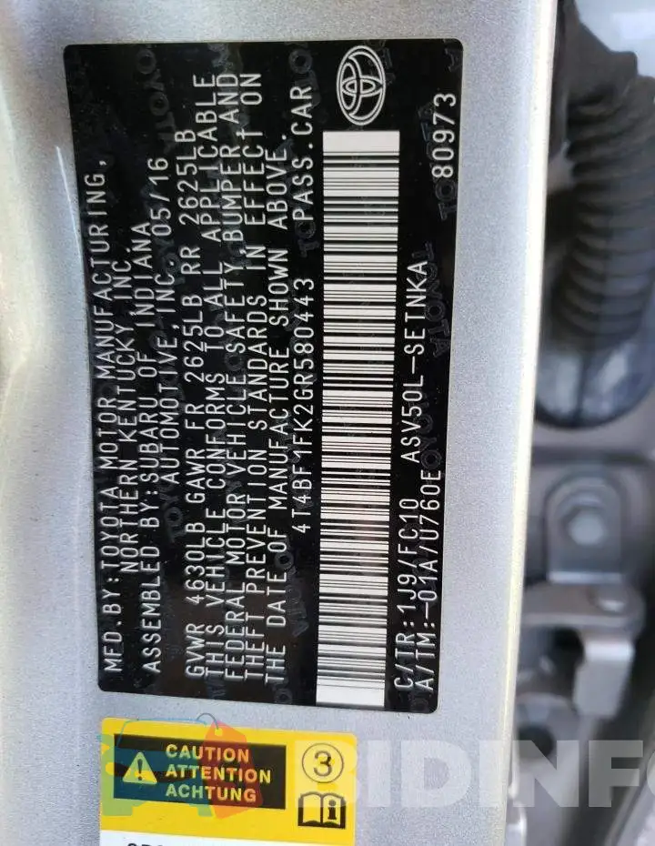 4T4BF1FK2GR580443 Photo# 12