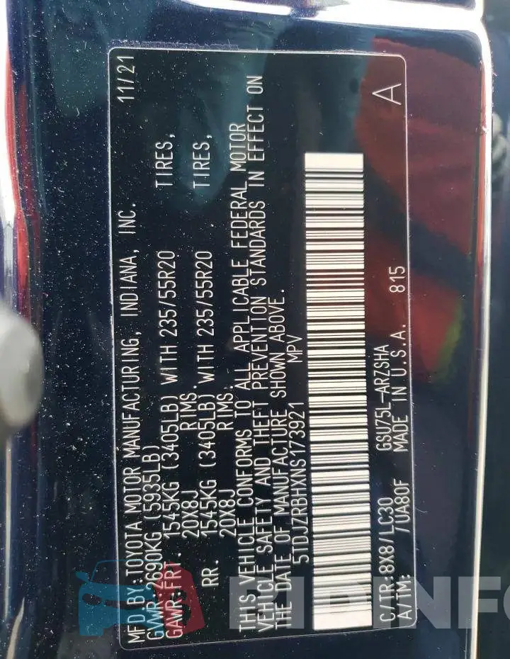5TDJZRBHXNS173921 Photo# 13