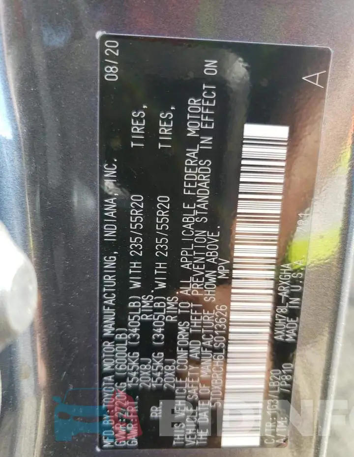 5TDXBRCH6LS013626 Photo# 10