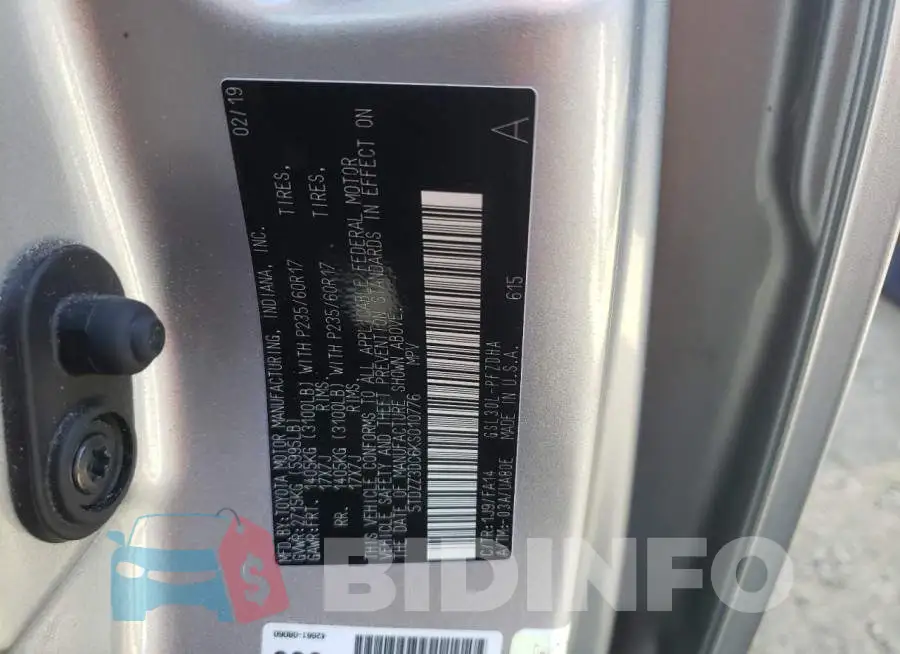 5TDZZ3DC6KS010776 Photo# 10
