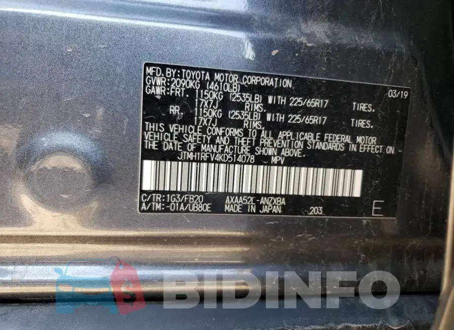 JTMH1RFV4KD514078 Photo# 13