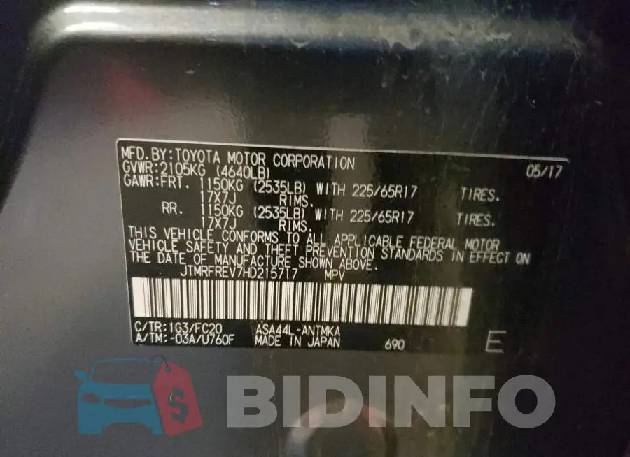JTMRFREV7HD215717 Photo# 14