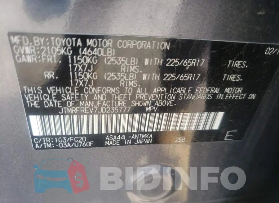 JTMRFREV7JD235777 Photo# 10