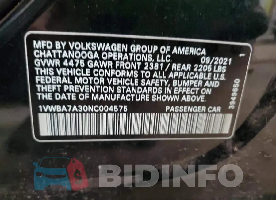 1VWBA7A30NC004575 Photo# 12
