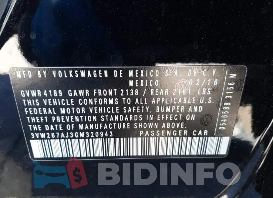 3VW267AJ3GM320943 Photo# 12