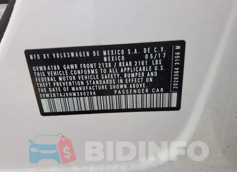 3VW2B7AJ9HM390296 Photo# 12