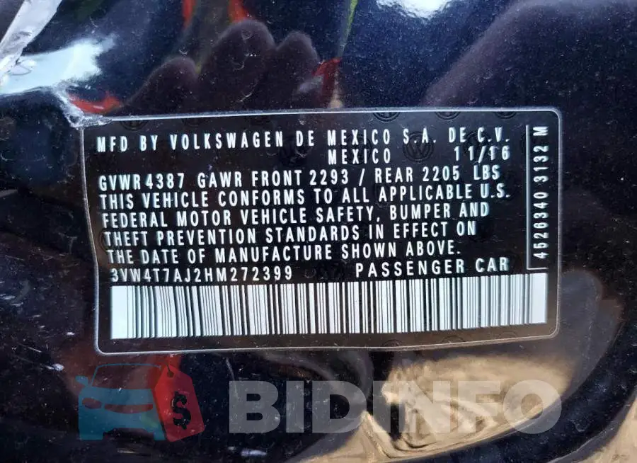3VW4T7AJ2HM272399 Photo# 13
