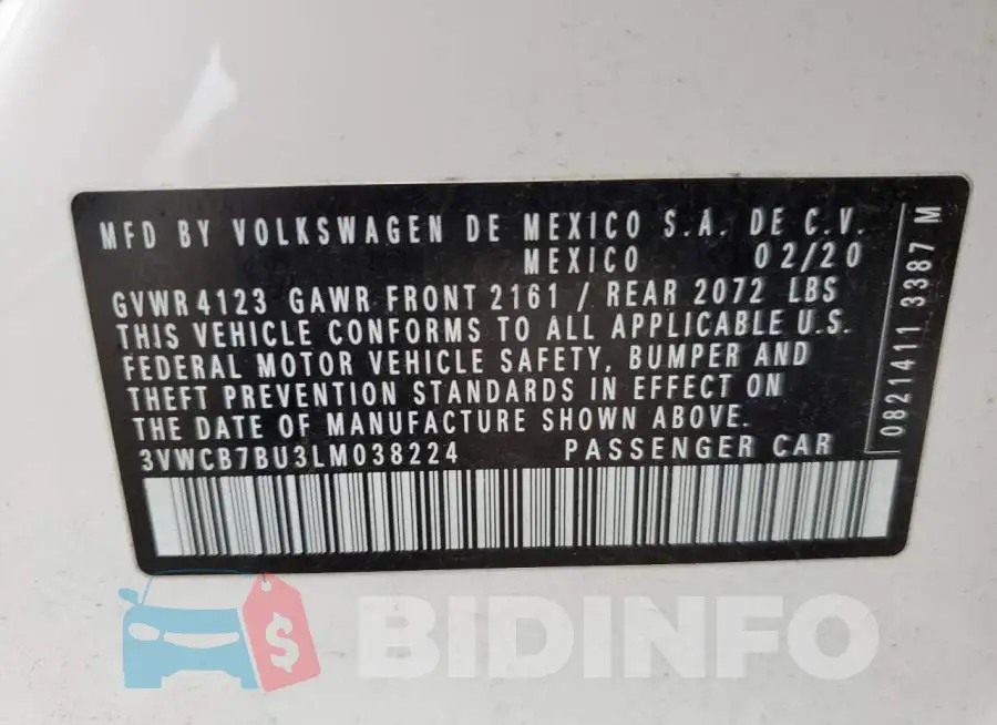 3VWCB7BU3LM038224 Photo# 12