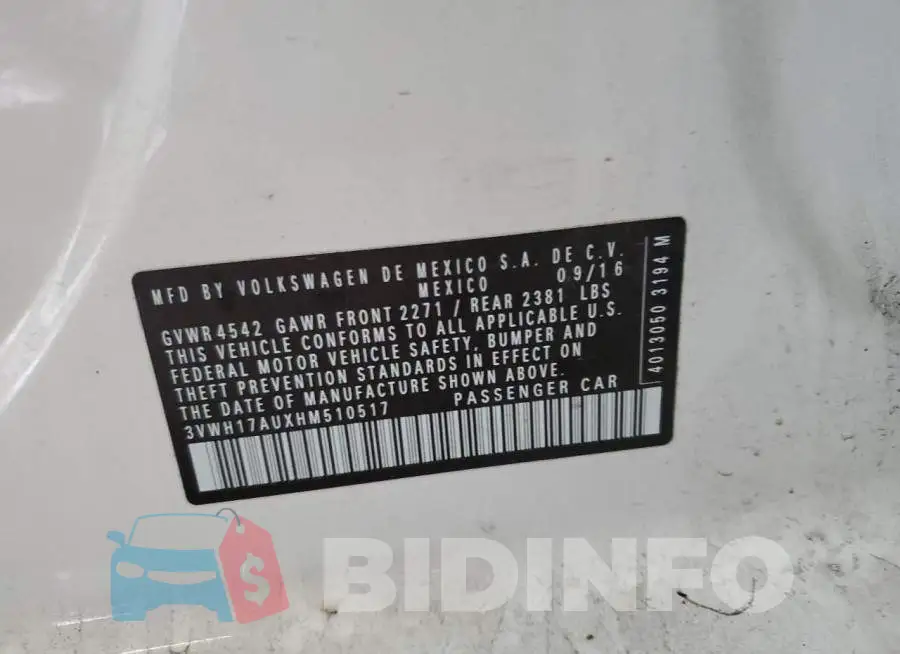 3VWH17AUXHM510517 Photo# 12