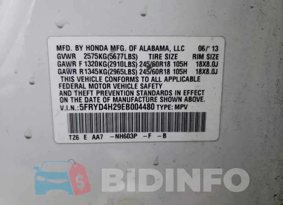 5FRYD4H29EB004480 Photo# 13