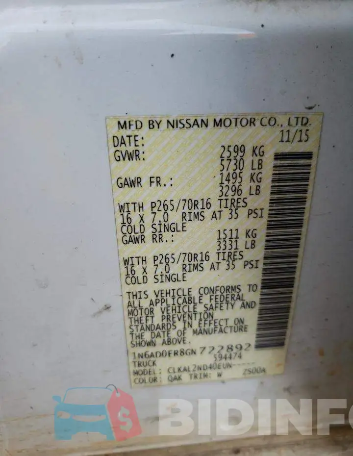 1N6AD0ER8GN722892 Photo# 13