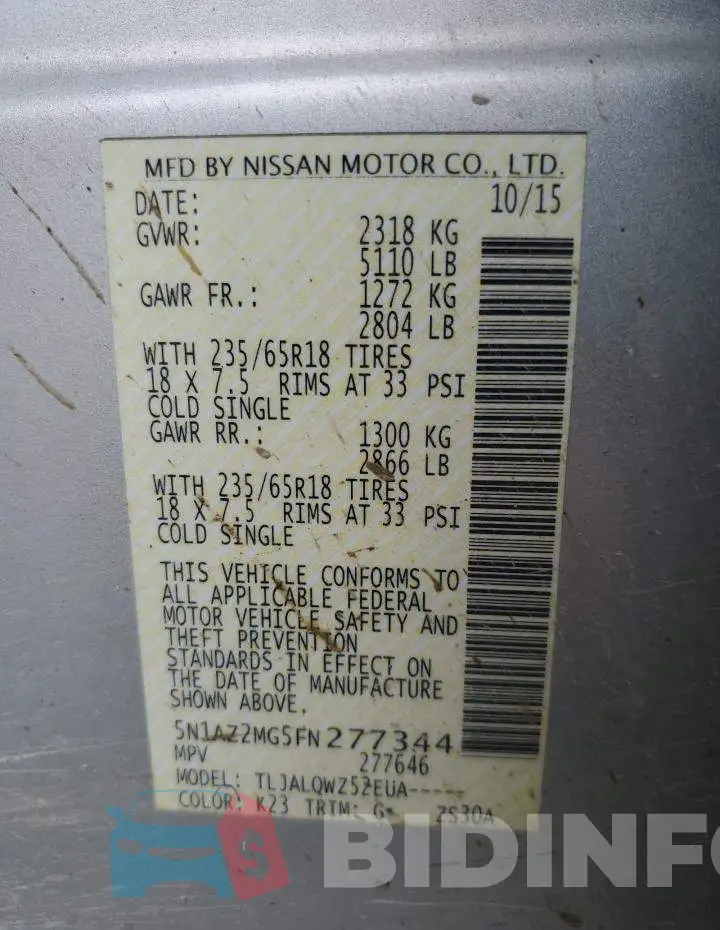 5N1AZ2MG5FN277344 Photo# 13