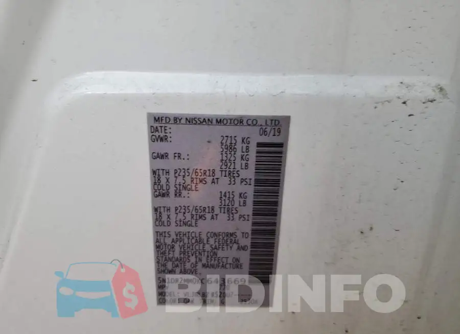 5N1DR2MM0KC643669 Photo# 12