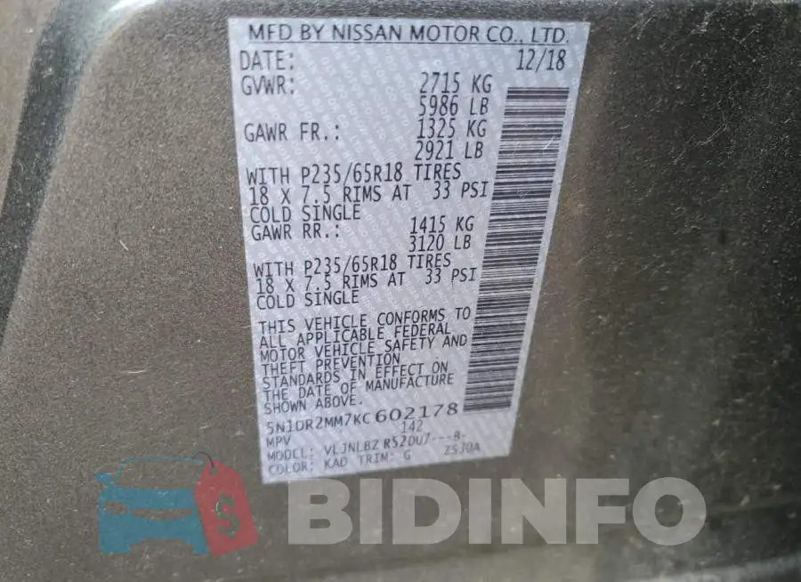5N1DR2MM7KC602178 Photo# 10