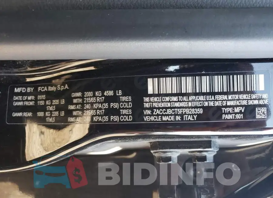 ZACCJBCT5FPB28359 Photo# 10
