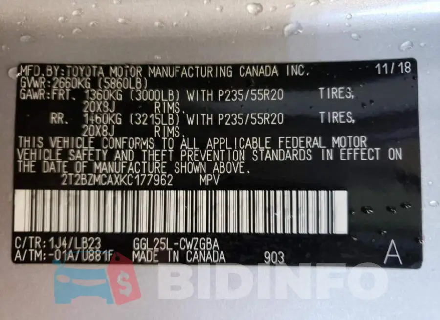 2T2BZMCAXKC177962 Photo# 10