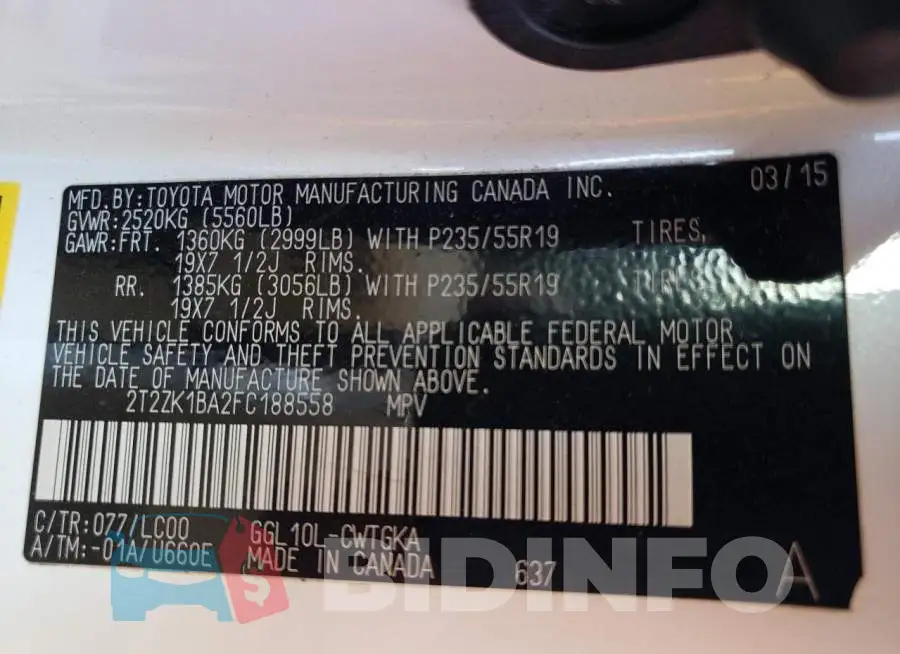 2T2ZK1BA2FC188558 Photo# 10