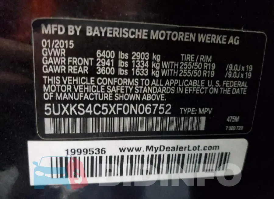 5UXKS4C5XF0N06752 Photo# 13