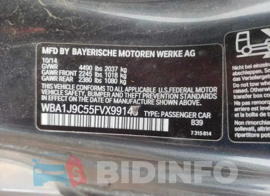 WBA1J9C55FVX99148 Photo# 10