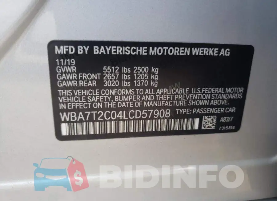 WBA7T2C04LCD57908 Photo# 10