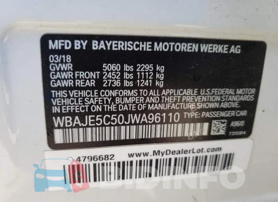 WBAJE5C50JWA96110 Photo# 10