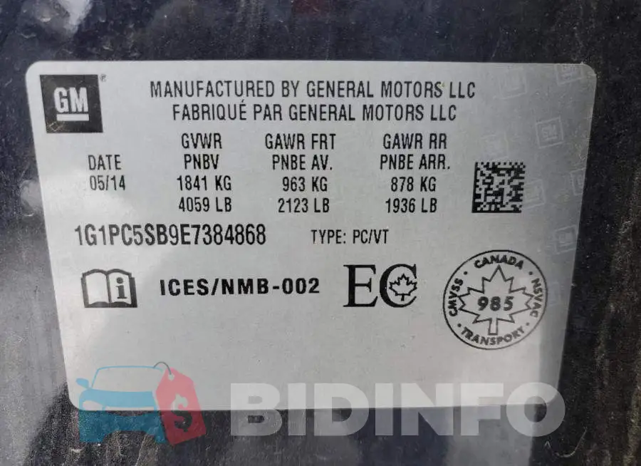 1G1PC5SB9E7384868 Photo# 12