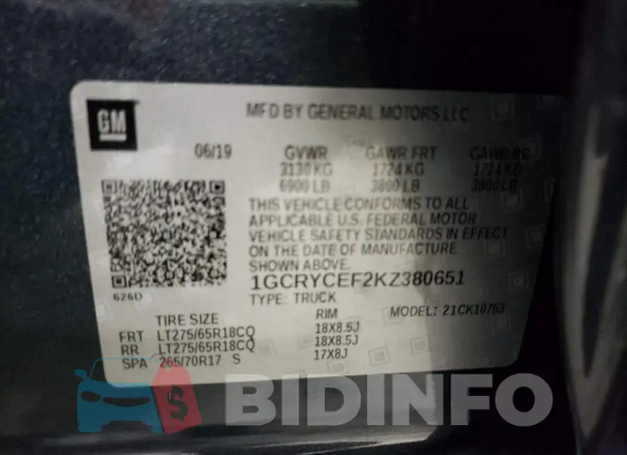1GCRYCEF2KZ380651 Photo# 13