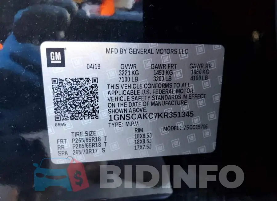 1GNSCAKC7KR351345 Photo# 13