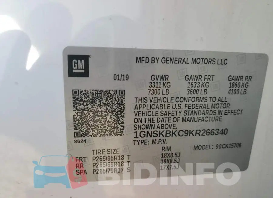 1GNSKBKC9KR266340 Photo# 13
