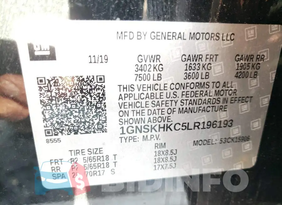 1GNSKHKC5LR196193 Photo# 13