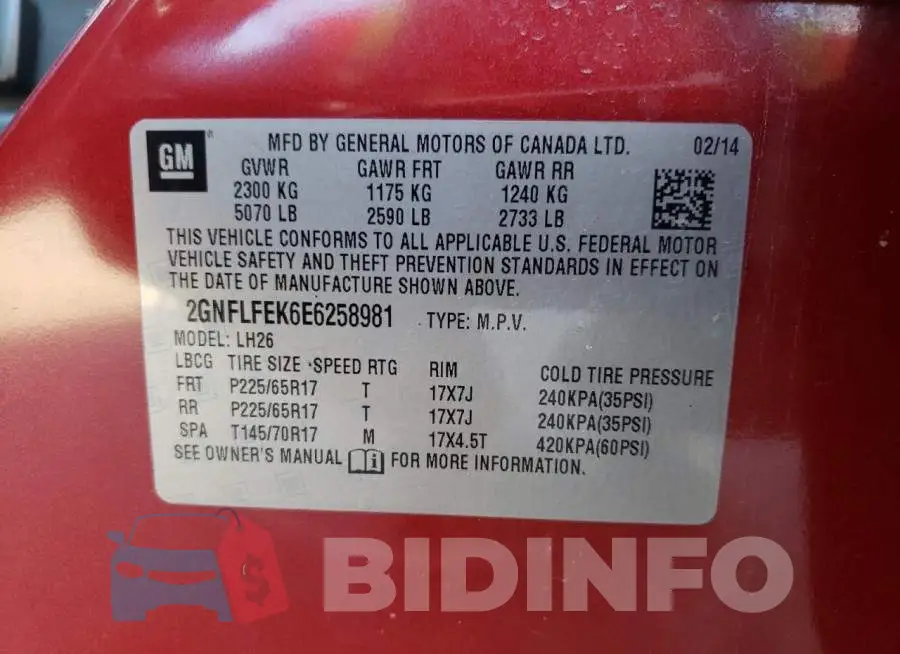 2GNFLFEK6E6258981 Photo# 13
