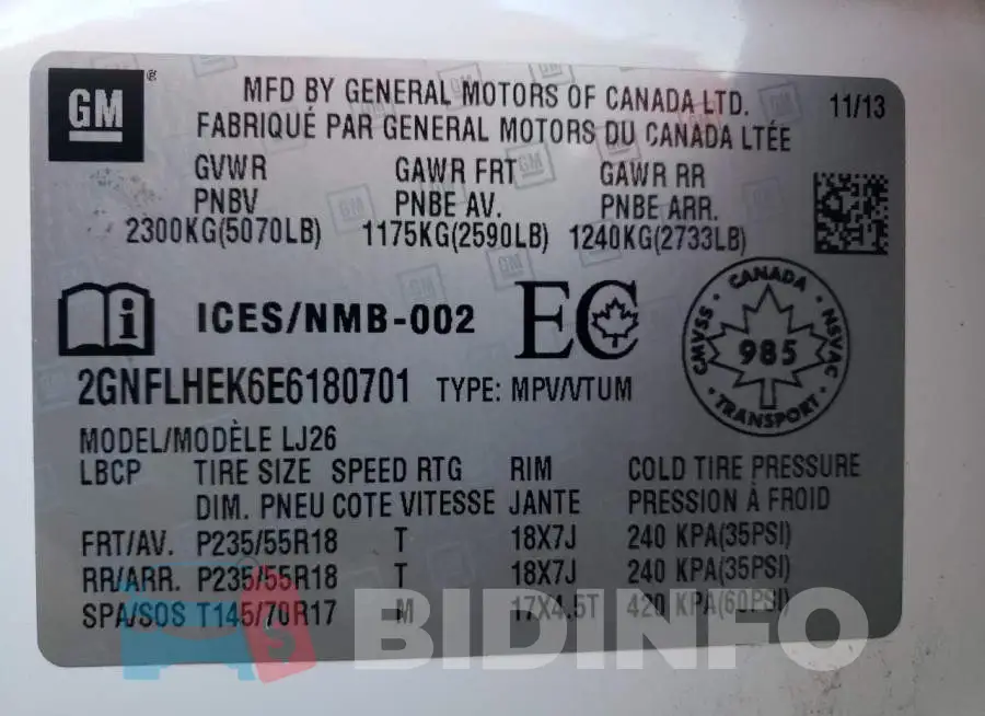 2GNFLHEK6E6180701 Photo# 14