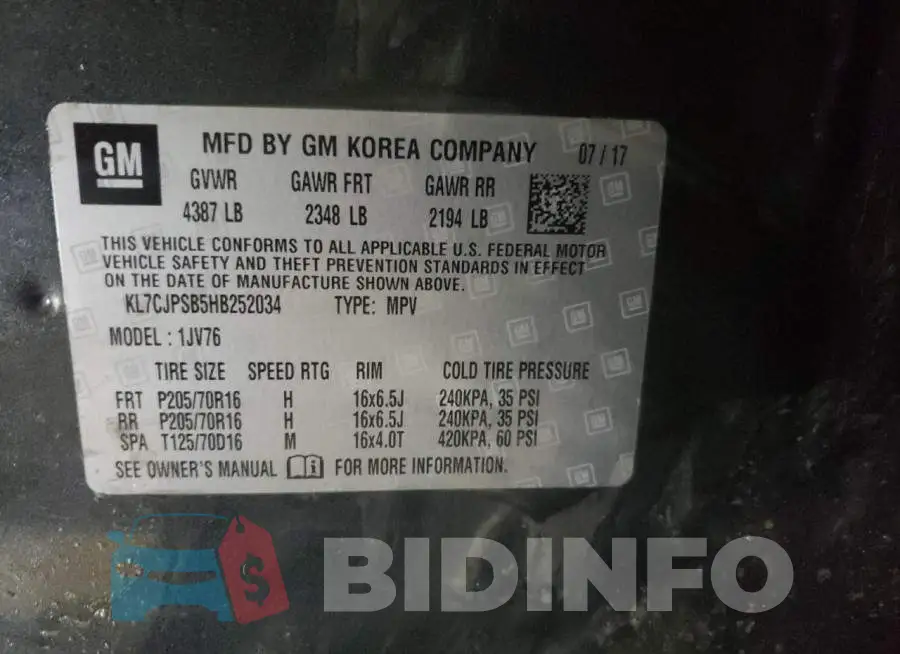 KL7CJPSB5HB252034 Photo# 13