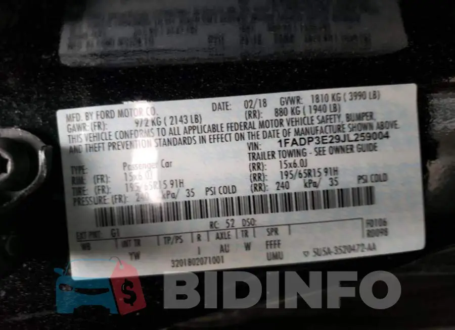 1FADP3E29JL259004 Photo# 10