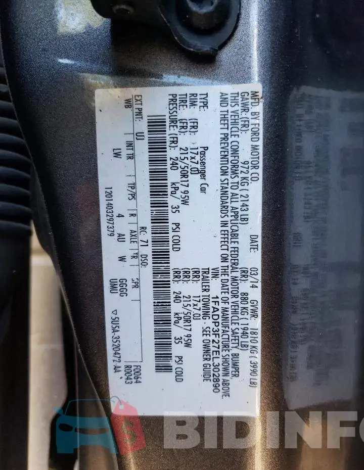1FADP3F27EL302890 Photo# 12